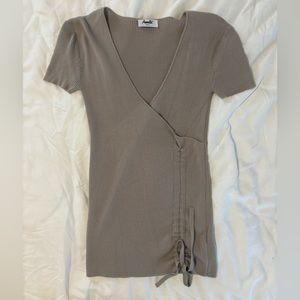 Amalli Talli Wrap Sweater Top in Tan size small tall ruching detail